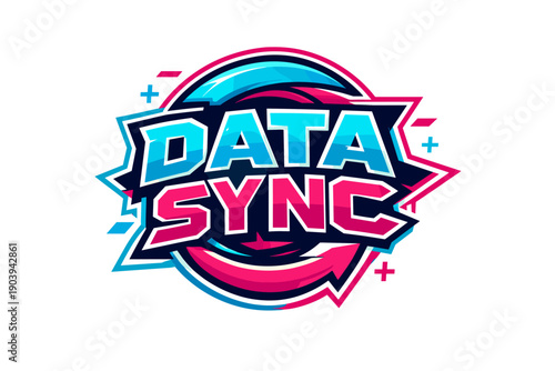 Colorful data sync logo with arrows and geometric design