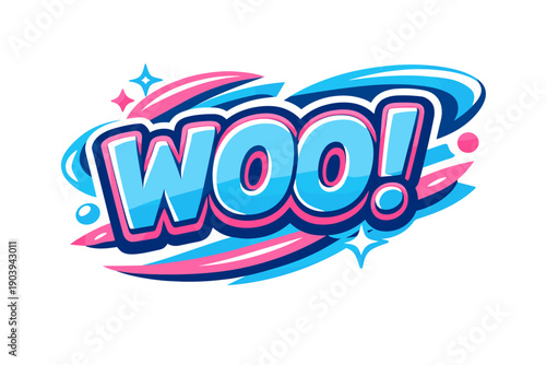 Colorful woo text art with vibrant swirls and sparkles