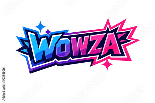 Bright wowza comic-style typography with vibrant colors and star accents
