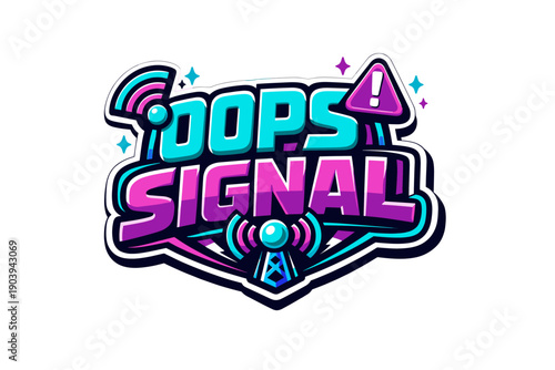 Colorful 'oops signal!' logo with wi-fi and antenna icons