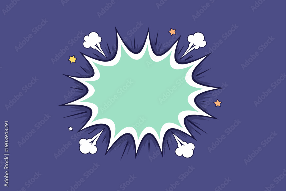 Obraz premium Comic style explosion with speech bubble and stars on purple background