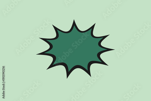 Abstract green starburst shape with black outline on light green background