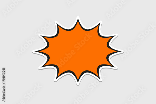 Bright orange starburst shape with dark border on gray background