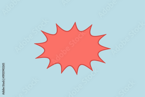 Red starburst shape on light blue background