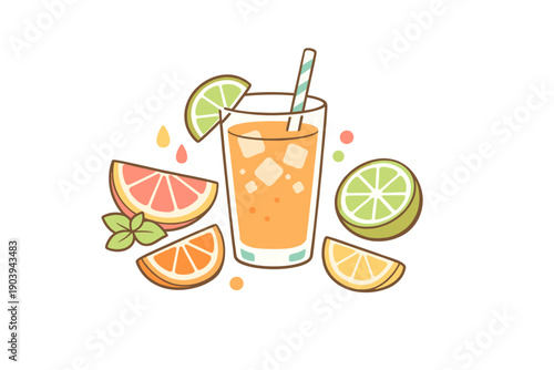 Refreshing citrus cocktail with grapefruit, lime, and orange slices