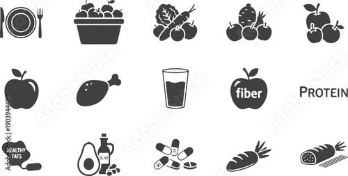 Healthy Food, Nutrition & Diet Icons Set