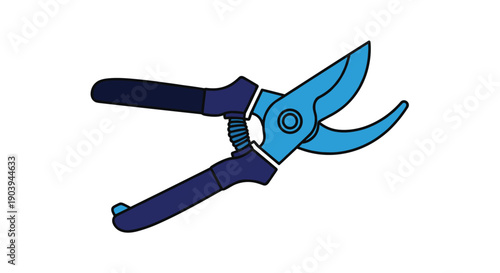 Gardening Hand Pruners with Blue and Black Handles, Isolated on a White Background, Ready for Outdoor Use