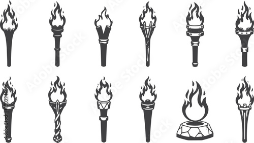 Torch Fire & Flame Silhouette Icons Set