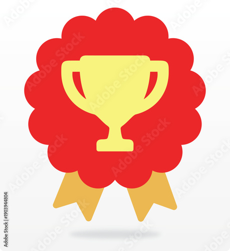 Prize, winner, trophy, game, victory, medal, sport, red, ribbon, celebration, tag, sticker. Icon, symbol, set, shape