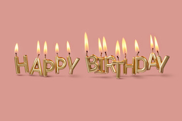Happy birthday candle letters on pink background