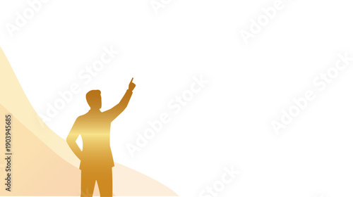 Golden silhouette of a businessman pointing upwards with his index finger, symbolizing success