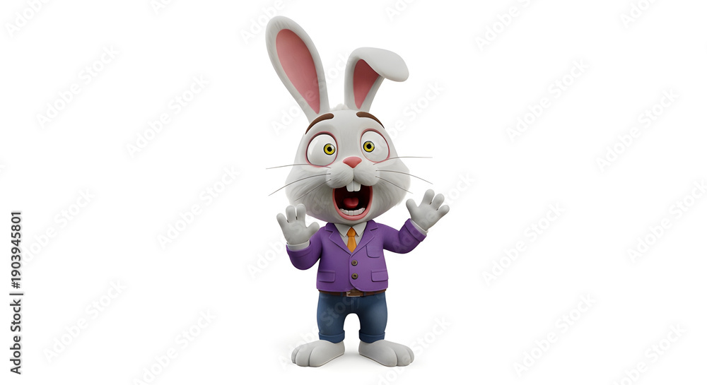 Obraz premium Surprised Easter bunny character isolated on white