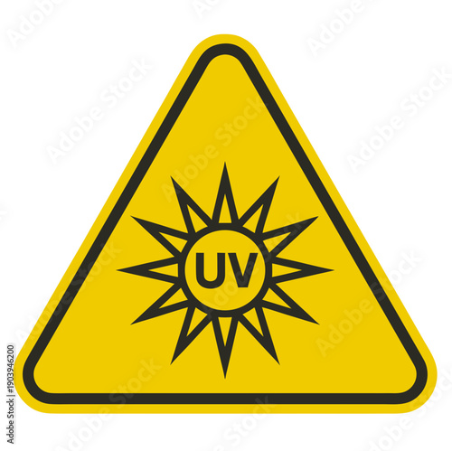 UV Light Hazard sign in triangular yellow warning format  