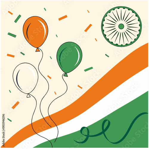 Indian Independence Day Celebration with Balloons and Ashoka Chakra