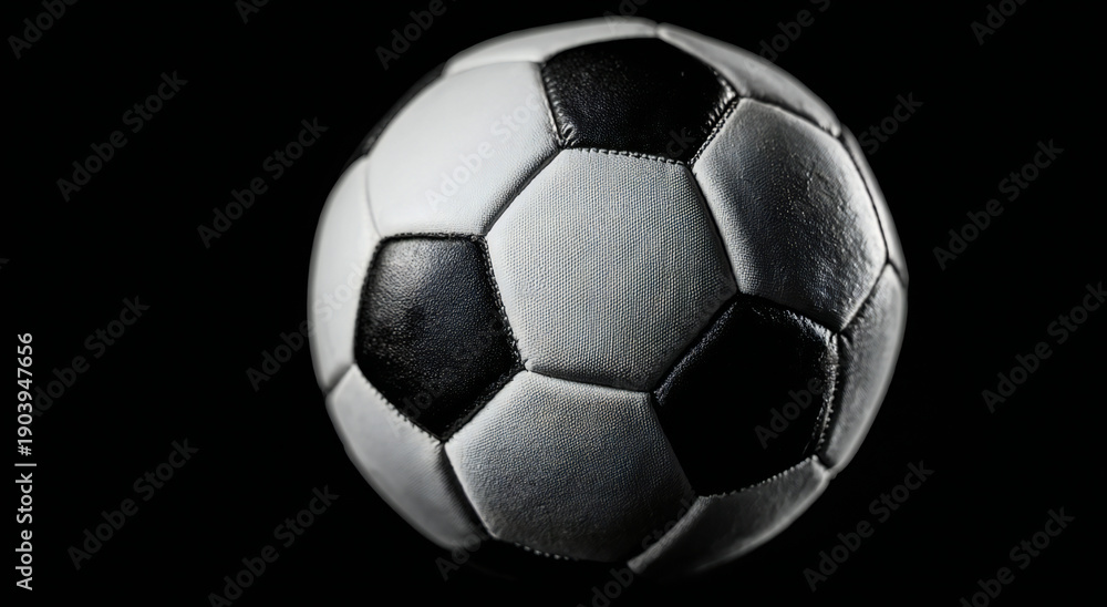 Fototapeta premium Black and white soccer ball on plain background, minimalist photorealistic style