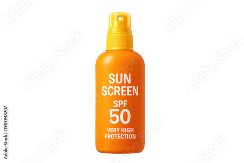 Orange sunscreen spray bottle providing spf 50 sun protection