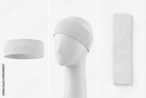 White fabric headband on mannequin head on white background