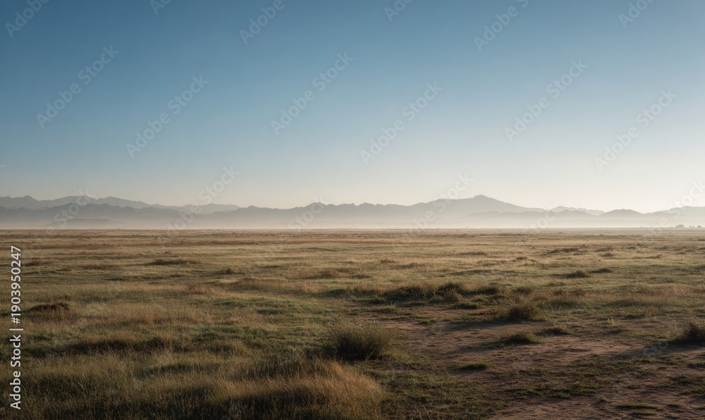 Fototapeta premium A large, empty field with a few trees in the background