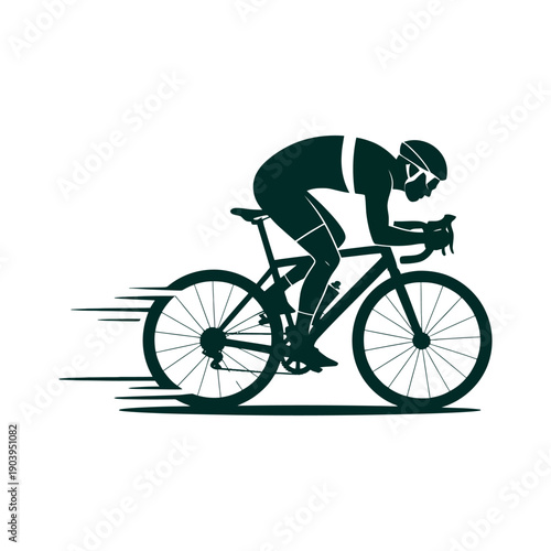A cyclist riding a bicycle with motion blur on a white background