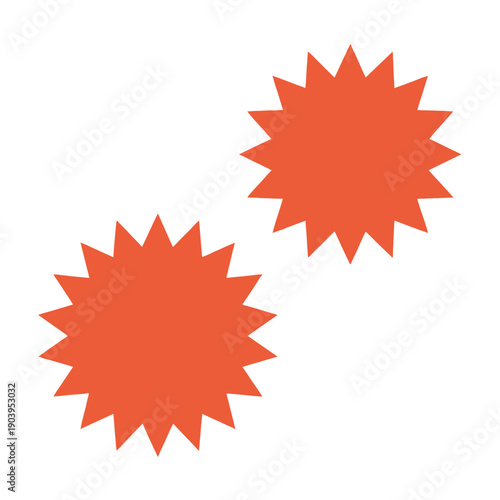 Two orange starburst shapes on a white background