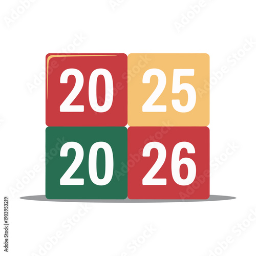 A colorful illustration of the years 2025 and 2026 in block format on a white background