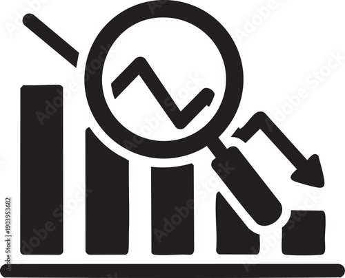 Negative Financial Data Analysis and Market Crash Silhouettes on White Background