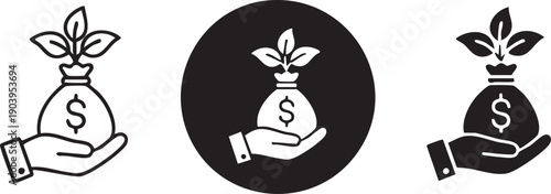 Investment Growth and Money Bag Silhouettes on White Background