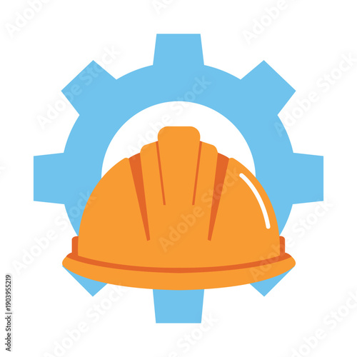 Construction gear emblem: A vibrant graphic symbolizes the synergy between a hardhat and a gear, encapsulating the essence of industry and labor.