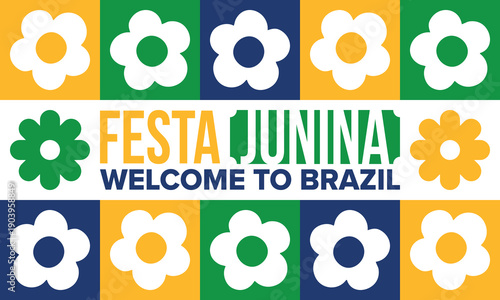Festa Junina in Brazil. Brazilian festival. Happy holiday. Brazil flag. Carnival and parade. Summer fun party. Vector illustration