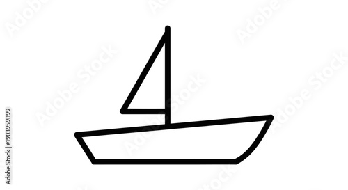 Simple black outline sailboat icon vector graphic. Minimalist boating symbol or travel sign.