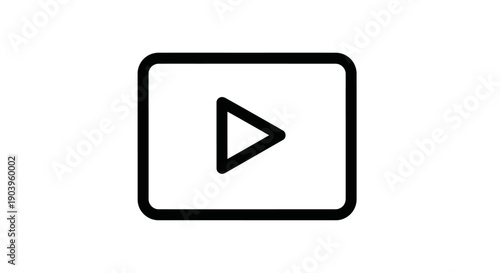 Black Outline Play Button Icon on White Background. Generic Digital Video Player Symbol for Multimedia Content Interface Design.