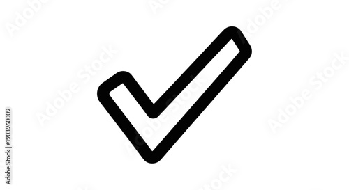 Black checkmark icon outline. Simple graphic symbol for correct, approved, done, or selected. Tick mark vector.