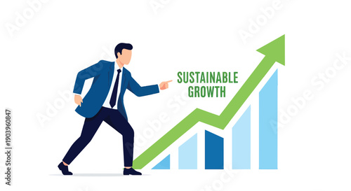 Businessman pushing arrow for sustainable growth.