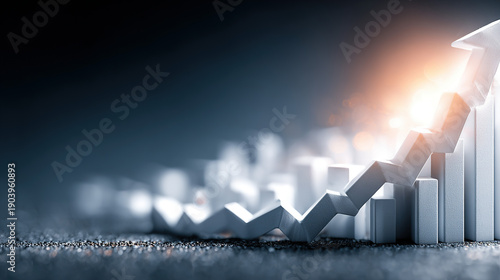 Wallpaper Mural Graphical representation of increasing upward trend with arrow and bar chart. Torontodigital.ca