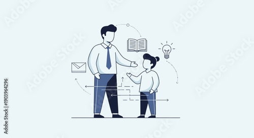 Illustration of mentor and student exchanging ideas and knowledge.