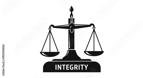 Black silhouette of a justice scale symbolizing integrity and fairness.