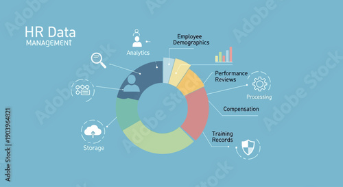 Infographic illustrating key aspects of HR data management with colorful circular chart and icons.