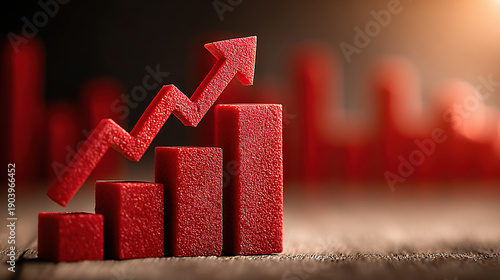 Wallpaper Mural Red upward-trending arrow over bar chart indicating growth or increase. Torontodigital.ca