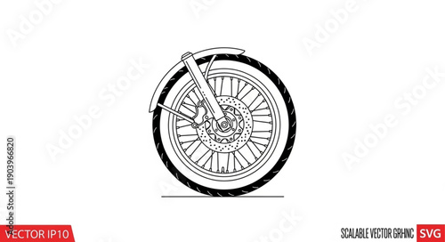 Motorcycle Wheel Detailed Line Art Illustration.