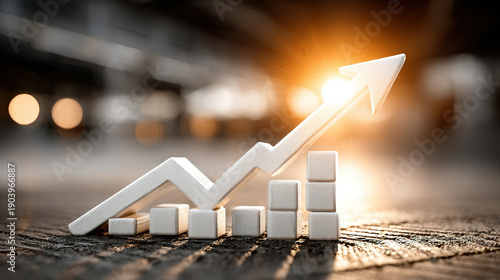 Wallpaper Mural A white upward-trending arrow graph on wooden surface with sunlight background. Torontodigital.ca