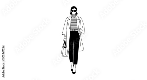 Fashionable Woman Walking Confidently in Stylish Outfit.