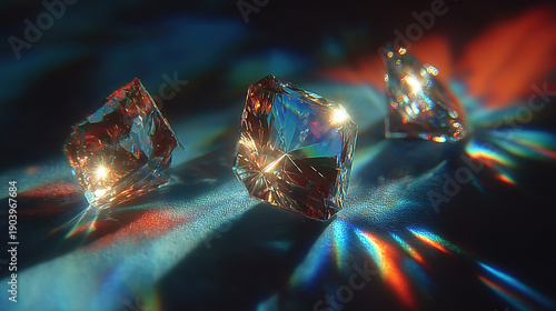 Wallpaper Mural Three diamonds reflecting colorful light on a dark surface. Torontodigital.ca