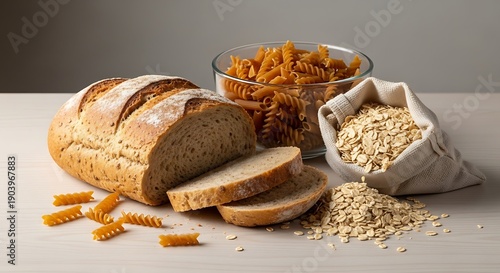 Freshly baked whole grain bread with oats and pasta