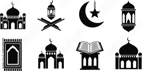 Ramadan mubarak symbols and icons for holy month of fasting