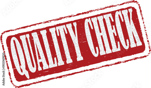 Red quality check stamp on white background for inspection and approval