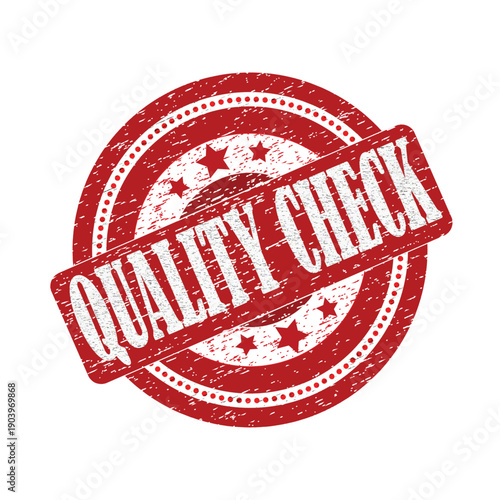Quality check red stamp with stars and grunge effect