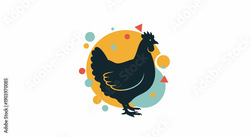 Black Chicken Silhouette Standing Illustration.