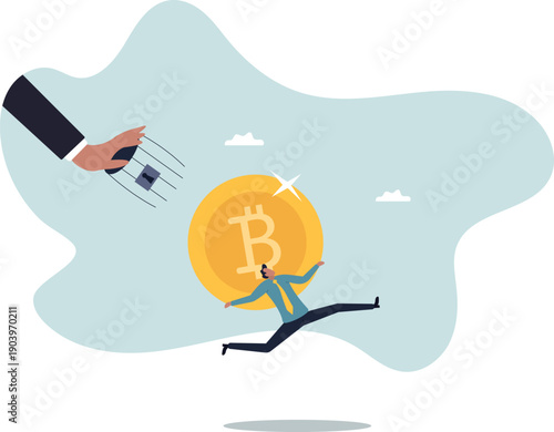 Bitcoin and cryptocurrency regulation, government try to control crypto or decentralized money, authority and legal for trading crypto .about a man and his life.