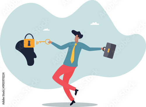 Unlock business idea, motivation to find out and search for business opportunity or creativity.about a man and his life.