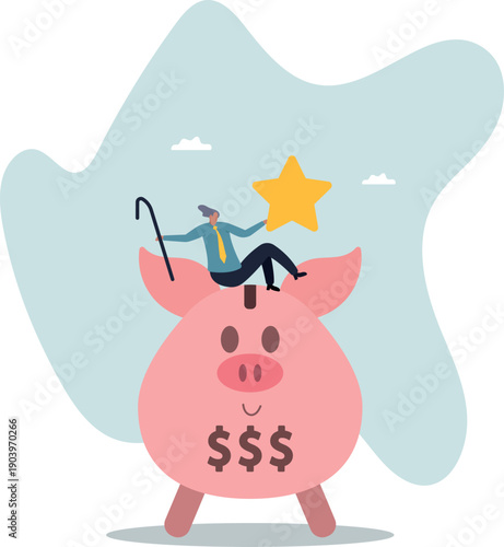 Pension and savings. A man with a cane in his hand holds a gold star.